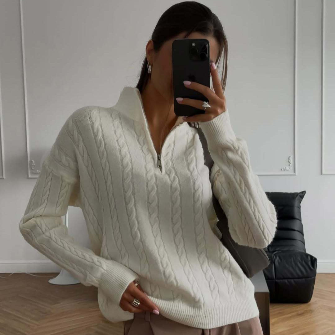Damen eleganter Strickpullover mit hochgeschlossenem Kragen Drune