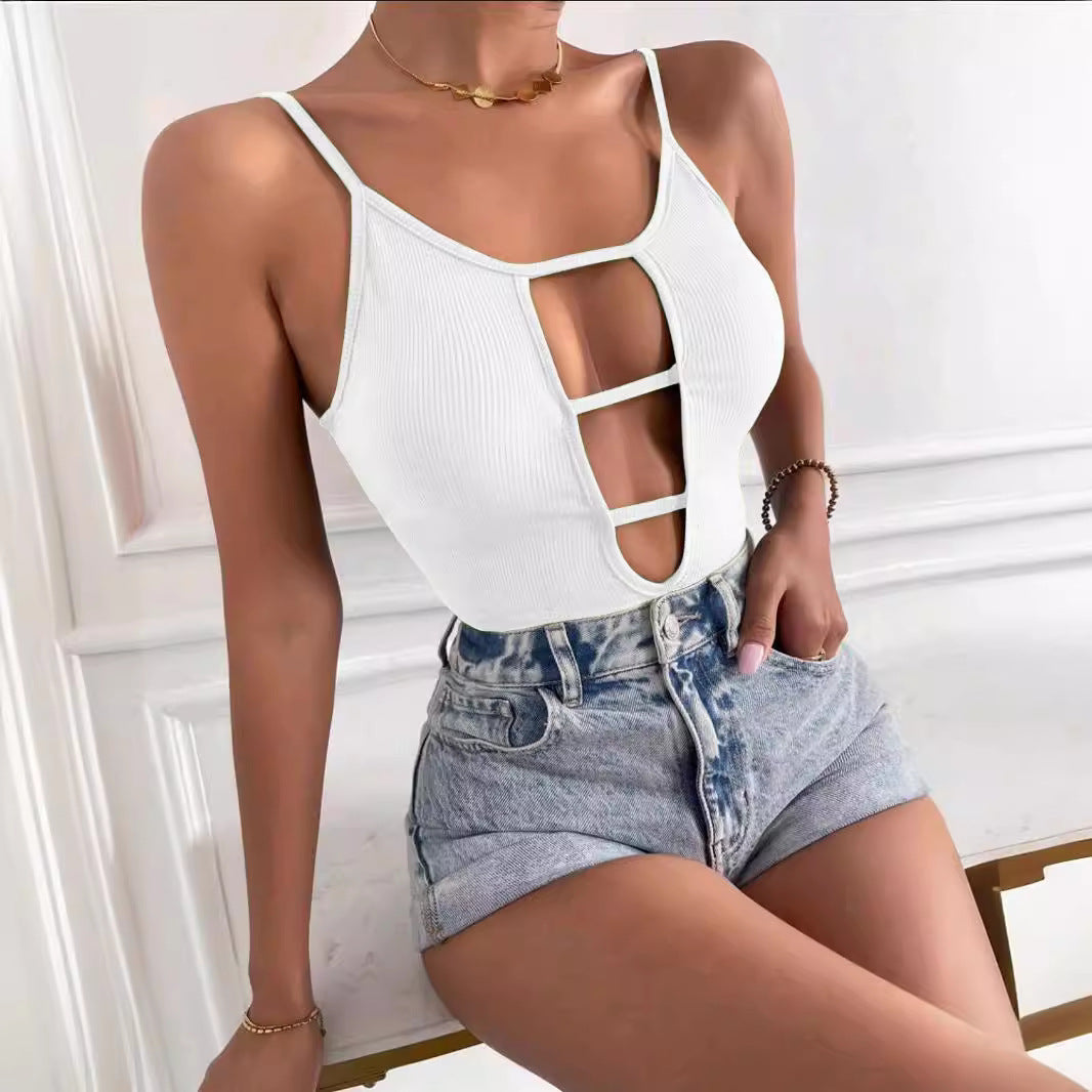 Damen figurbetontes Cut-Out Top aus Rippenstruktur Drune