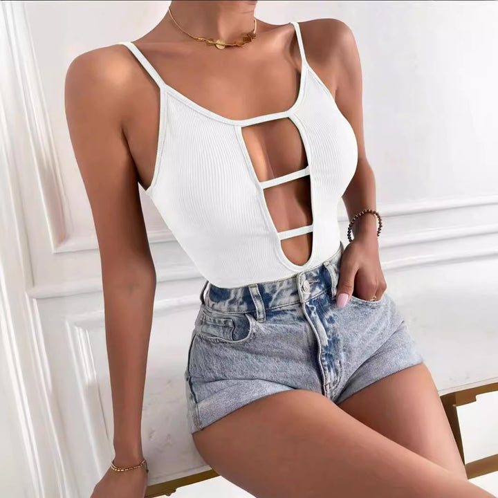 Damen figurbetontes Cut-Out Top aus Rippenstruktur Drune