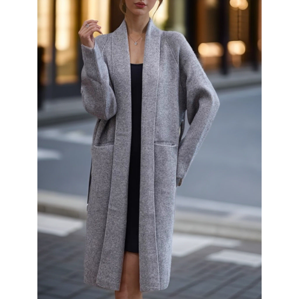 Damen Langer Strickmantel mit geöffnetem Schnitt und praktischen Taschen Drune
