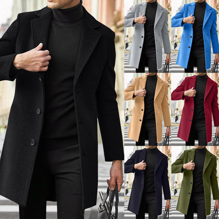 Herren nan taillierter Wollmantel mit schmaler Silhouette, klassischem Revers und verdeckter Knopfleiste Drune