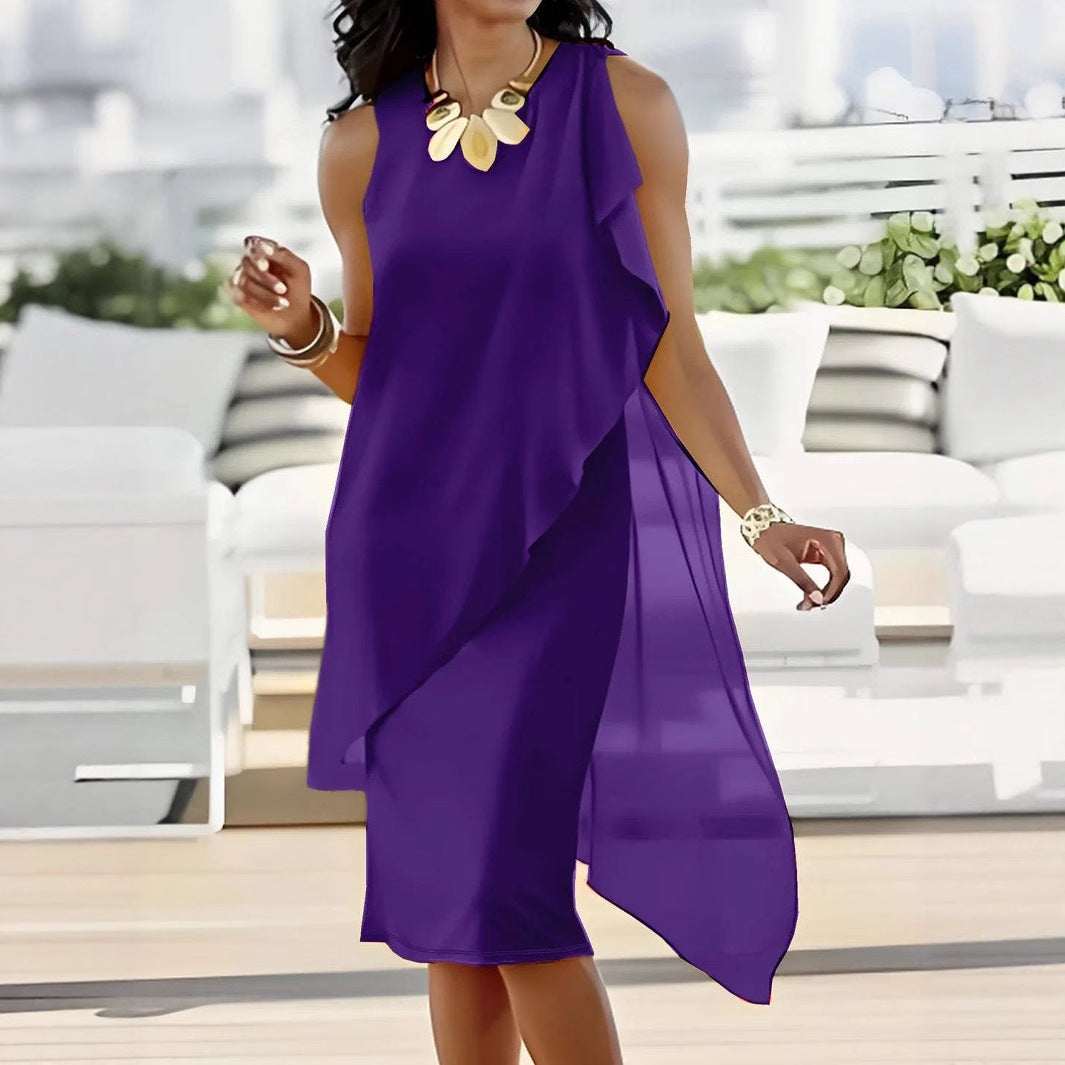 Damen asymmetrisches Chiffonkleid mit raffiniertem Rüschendetail Drune