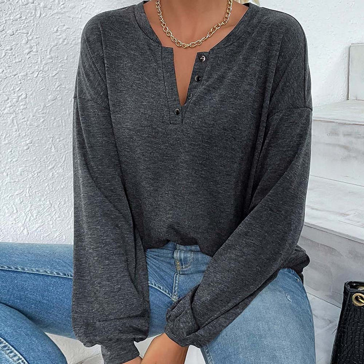 Damen Langarmshirt mit Knopfleiste und lockerer Passform Drune