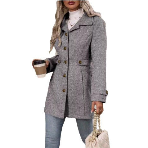 Damen eleganter Trenchcoat mit tailliertem Schnitt und Knopfdetails Drune