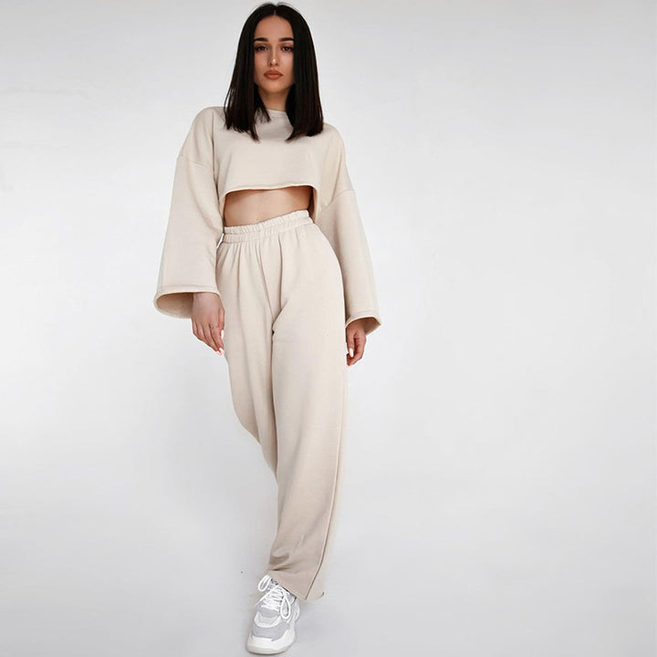 Damen elegantes cropped Oberteil und weit geschnittene Hose Drune