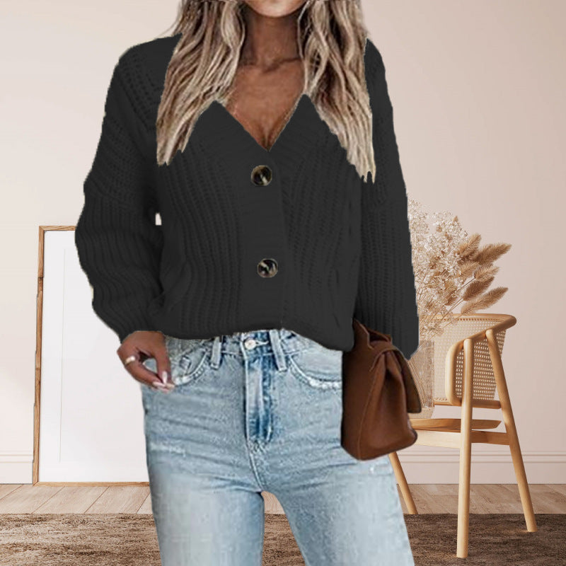 Damen Grobstrickcardigan mit Knopfdetails und voluminösen Ärmeln Drune