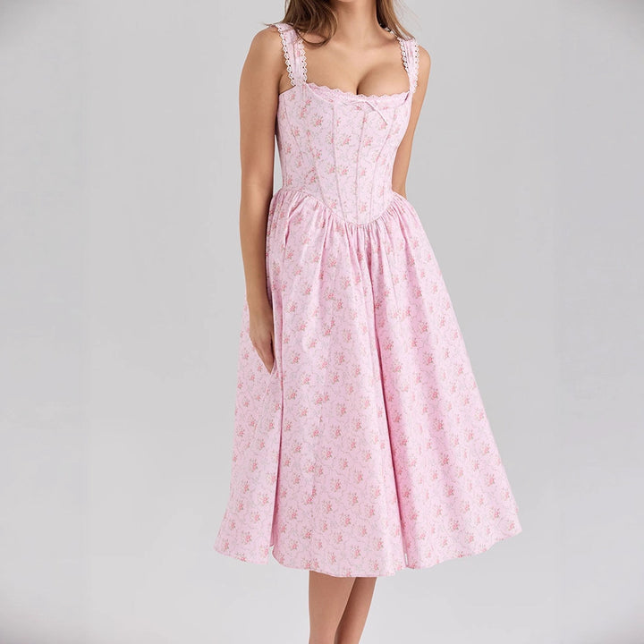 Damen Fein genähtes Sommerkleid mit floralen Mustern Drune