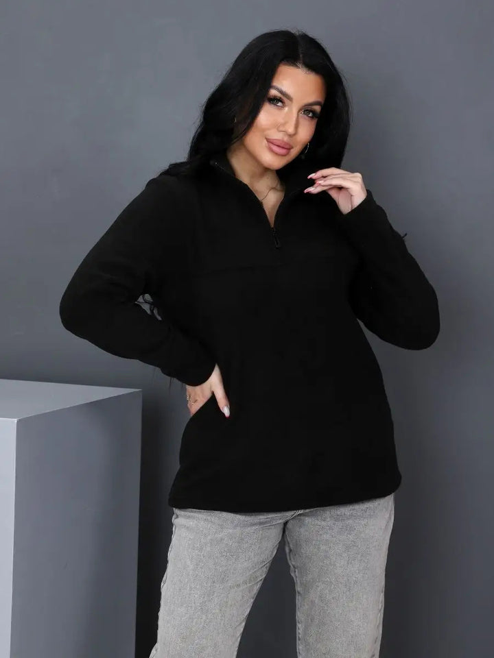 Damen Fleece-Pullover mit Stehkragen und halbem Reißverschluss Drune