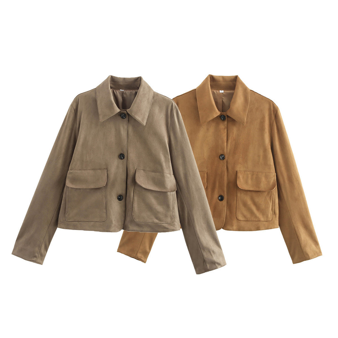 Damen modische Kurzjacke mit praktischen aufgesetzten Taschen Drune