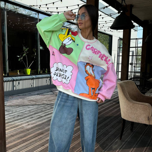 Damen Sweatshirt mit kreativem Comic-Design Drune