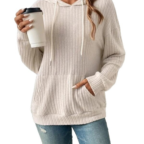 Damen lässiger Kapuzenpullover mit strukturiertem Design und praktischen Taschen Drune