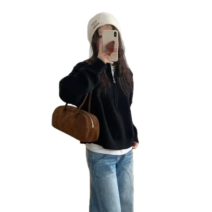 Damen modischer Pullover mit halbem Reißverschluss Drune