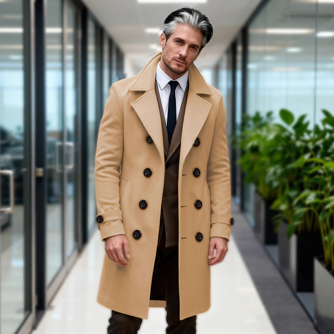 Herren Doppelreihiger Wollmantel mit modernem Schnitt Drune