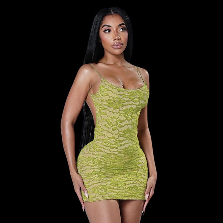 Damen Figurbetontes Spitzenkleid mit Spaghetti-Trägern und raffiniertem Schnitt Drune