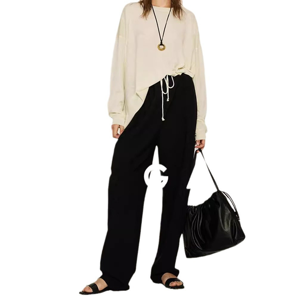 Damen komfortable und weit geschnittene Chino-Hose mit verstellbarem Bund Drune
