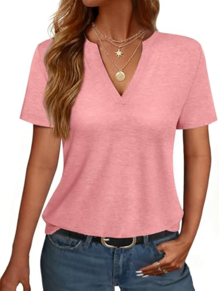 Damen V-Ausschnitt T-Shirt mit legerem Schnitt und sanftem Stoff Drune