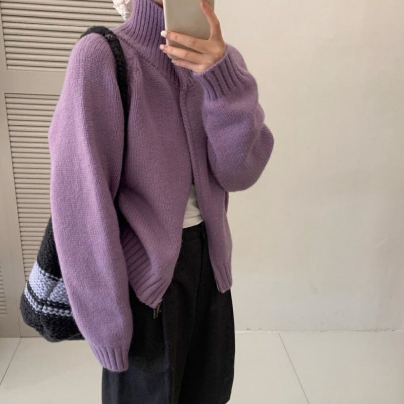 Damen Grobstrickjacke mit hohen Kragen und praktischem Reißverschluss Drune