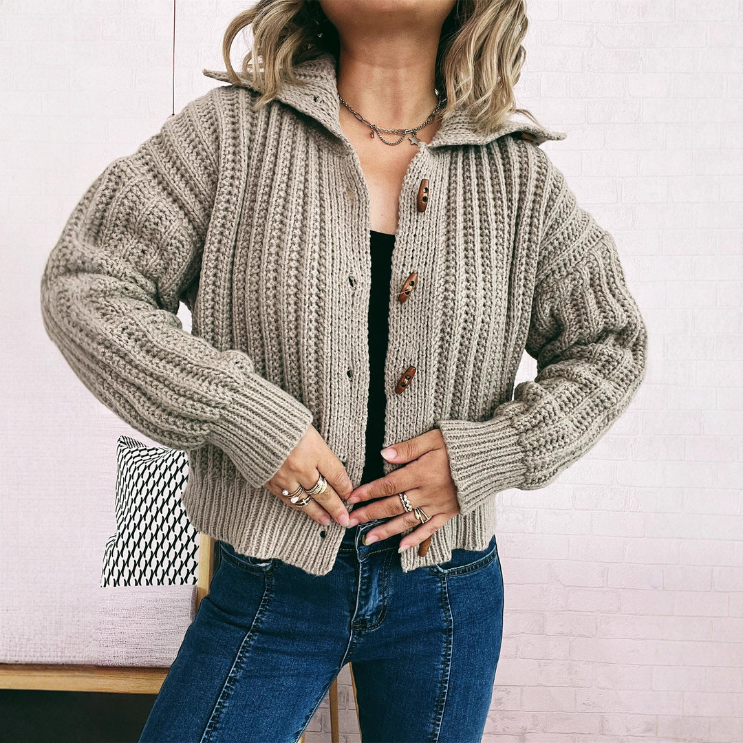 Damen Strickjacke mit dekorativen Knöpfen und strukturiertem Rippenmuster Drune