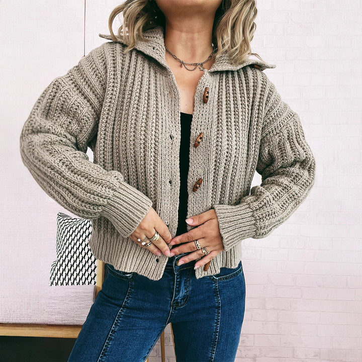 Damen Strickjacke mit dekorativen Knöpfen und strukturiertem Rippenmuster Drune