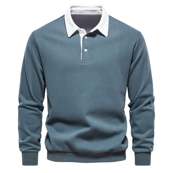 Herren nan elegantes Langarm-Poloshirt mit Kontrastkragen Drune