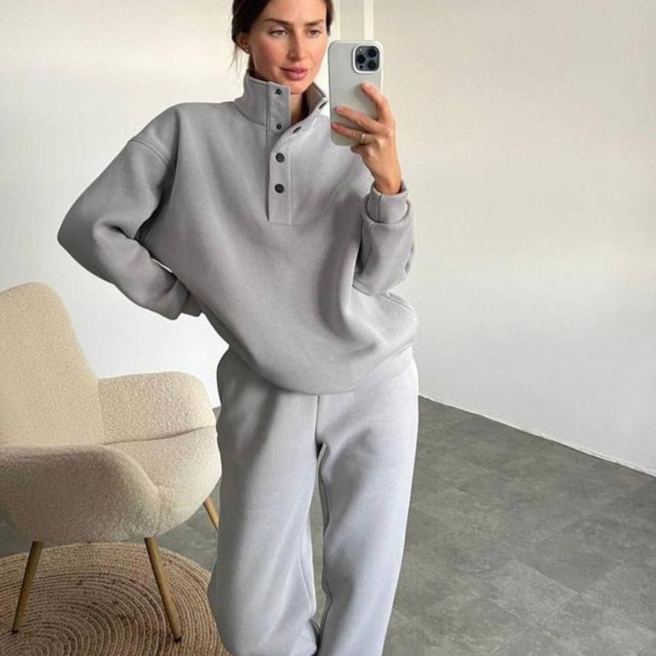 Damen nan kuscheliges Oversize Fleece-Set mit Stehkragen und Jogger Drune