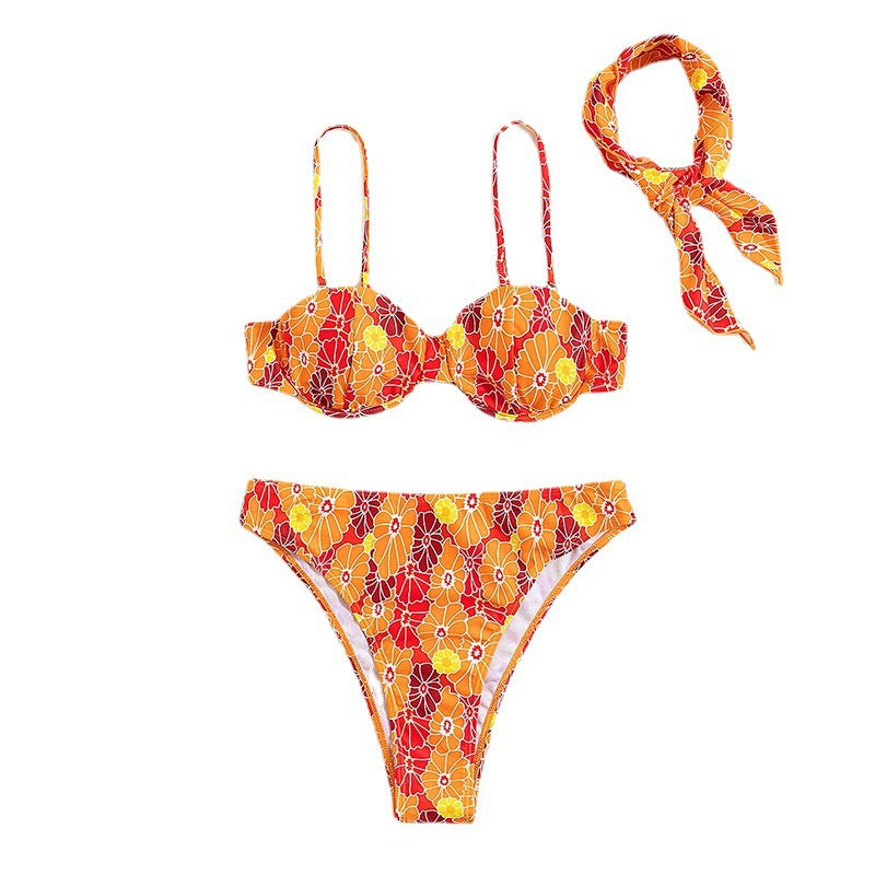 Damen Triangel-Bikini mit buntem Blumenmuster und verstellbaren Trägern Drune