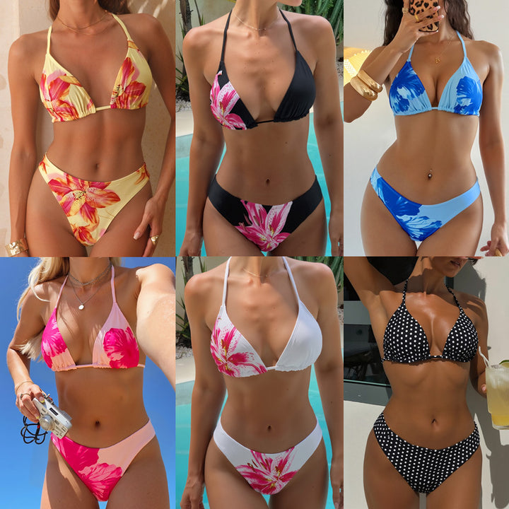 Damen Triangel-Bikini-Set mit verspieltem Polka-Dot-Muster und verstellbaren Trägern Drune