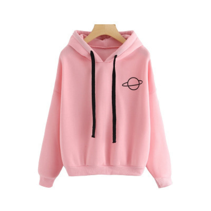 Damen Kapuzenpullover mit kreativem Planeten-Design und Kängurutasche Drune