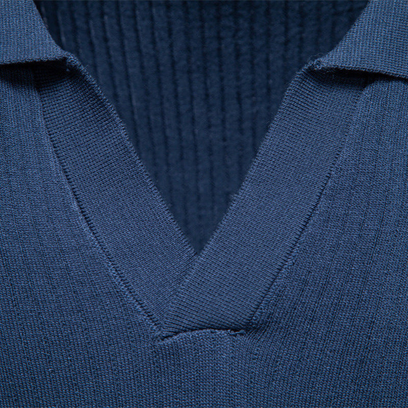Herren nan fein geripptes Kurzarm-Poloshirt mit offenem Kentkragen Drune