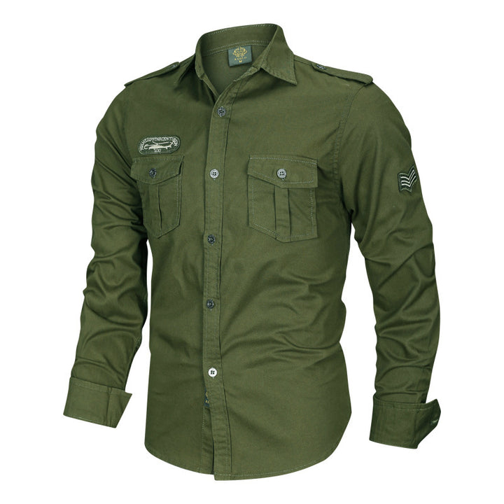 Herren nan Feldhemd aus Baumwoll-Twill mit Schulterklappen, aufgesetzten Brusttaschen und dezenter Patch-Verzierung Drune
