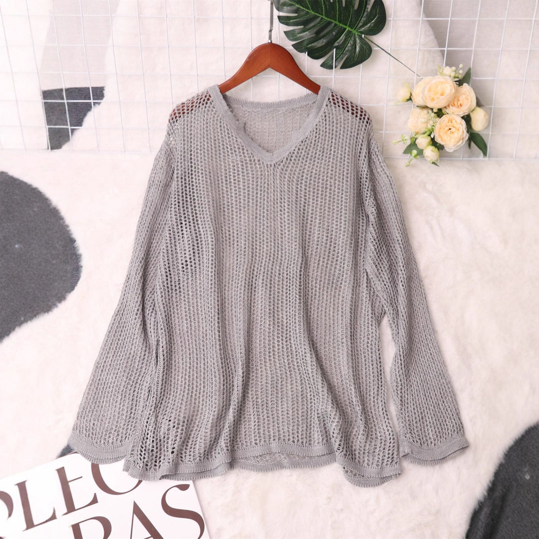 Damen luftiger Strickpullover mit modernem Netzdesign Drune