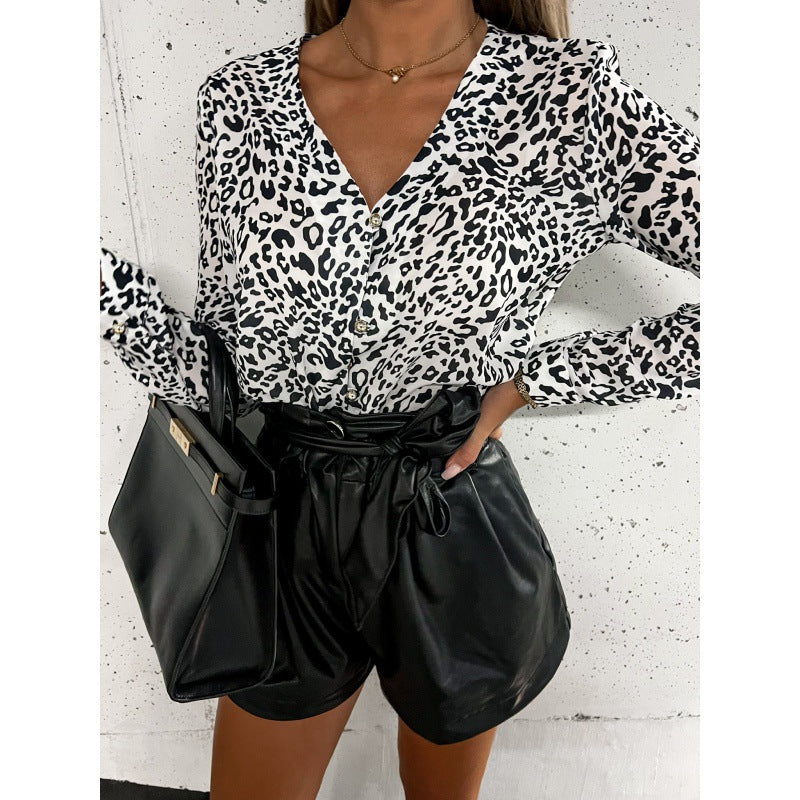 Damen Elegante Bluse im modischen Leopardenmuster Drune