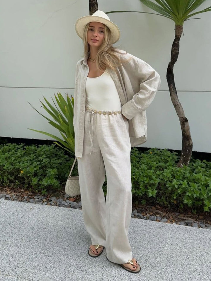 Damen Luftiges Leinen-Ensemble mit weitem Schnitt Drune