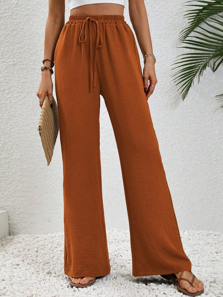 Damen lässige, breite Freizeithose mit elastischem Bund und seitlichen Taschen Drune