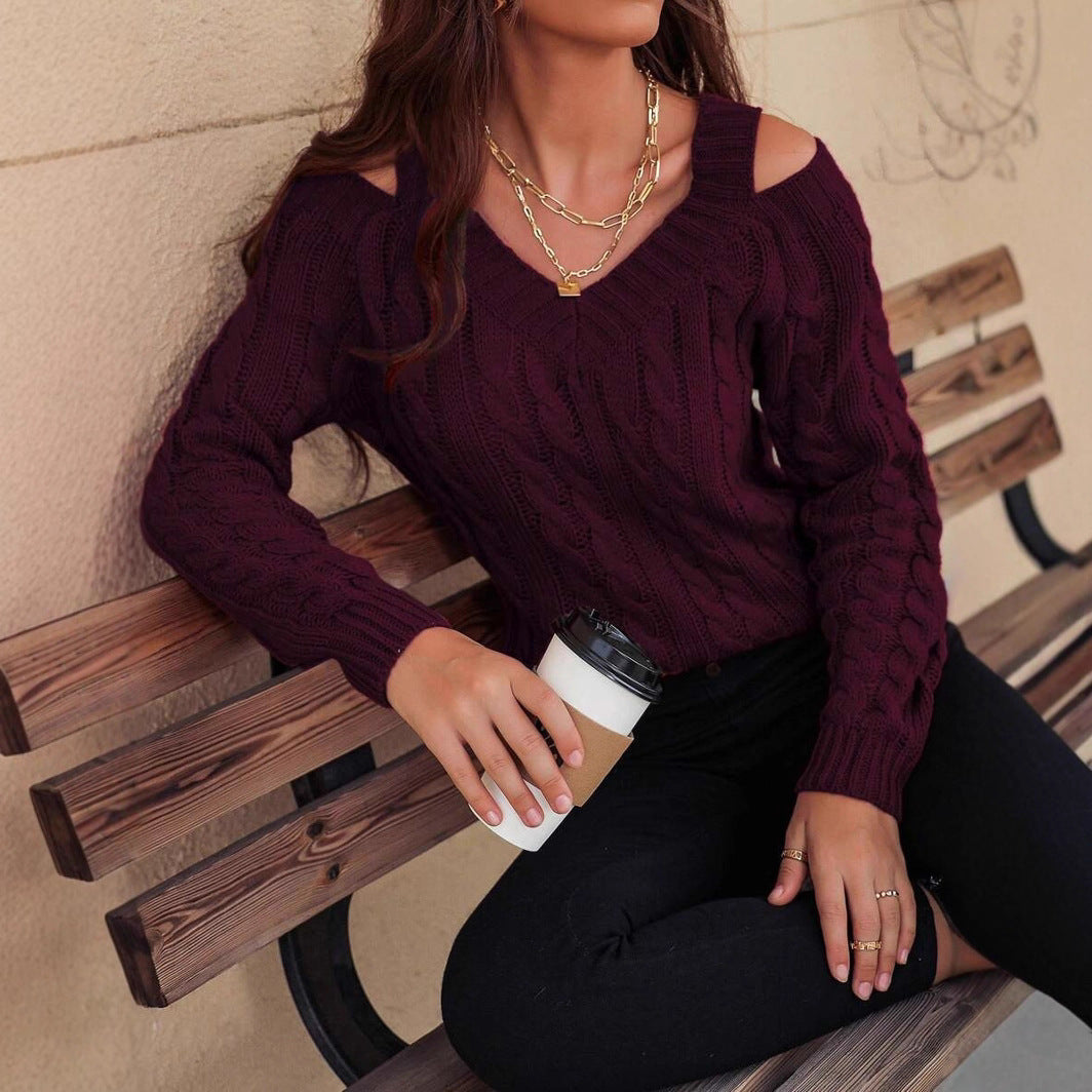 Damen Pullover mit Kalt-Schulter und strukturiertem Zopfmuster Drune