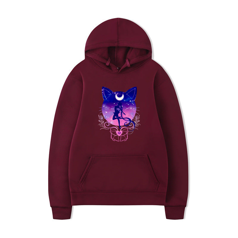 Damen Kapuzenpullover mit künstlerischem Katzenmotiv und bequemer Passform Drune