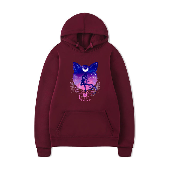 Damen Kapuzenpullover mit künstlerischem Katzenmotiv und bequemer Passform Drune