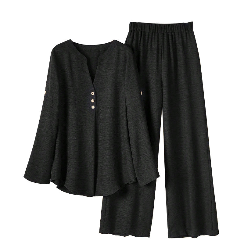 Damen lässiges Zweiteiler-Set mit Knopfdetails Drune