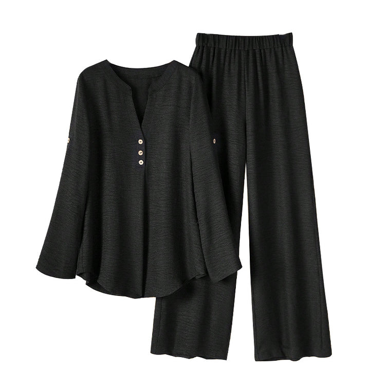 Damen lässiges Zweiteiler-Set mit Knopfdetails Drune