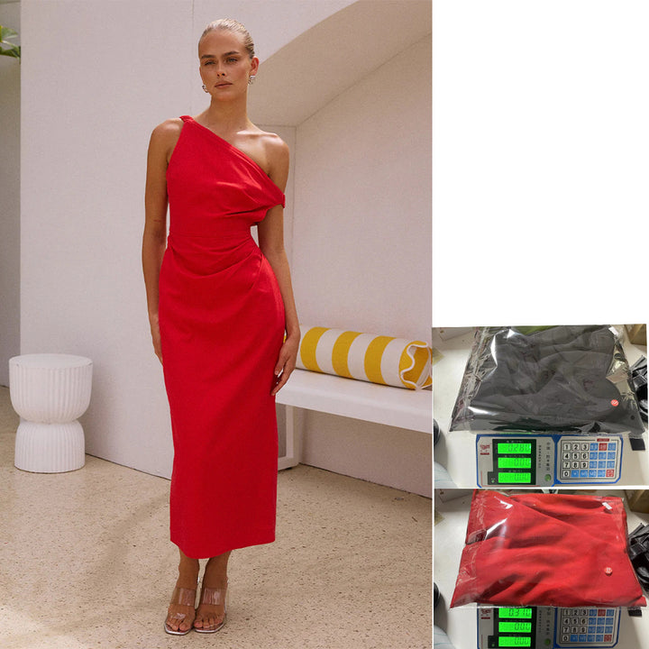 Damen Elegantes Langarmkleid mit asymmetrischem Design und raffinierten Drapierungen Drune