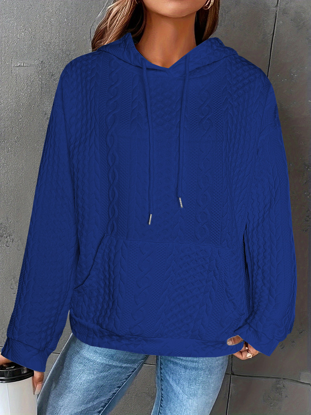 Damen Kuscheliger Strickpullover mit Kapuze und Details im Waffelmuster Drune
