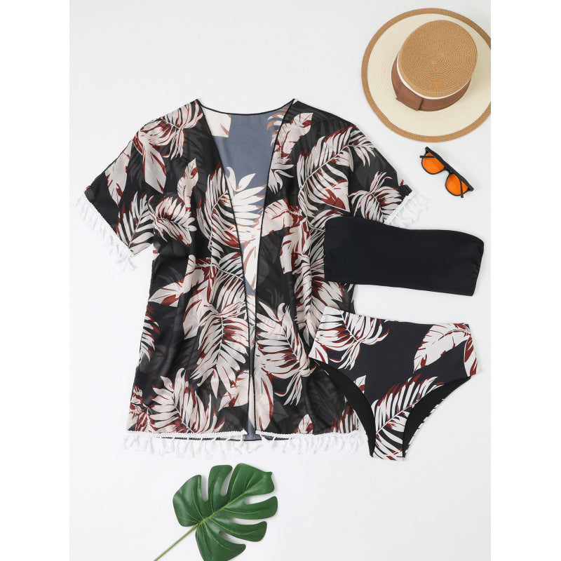 Damen Strandüberwurf mit floralem Design und verspielten Fransen Drune