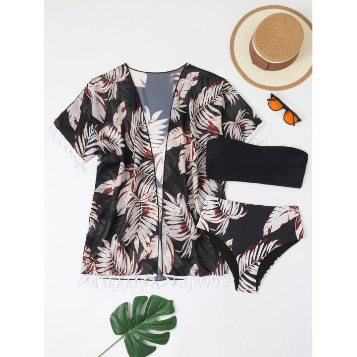 Damen Strandüberwurf mit floralem Design und verspielten Fransen Drune