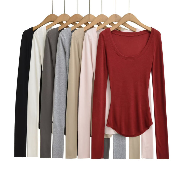 Damen Langarmshirt mit elegantem Rundhalsausschnitt und figurbetonendem Schnitt Drune