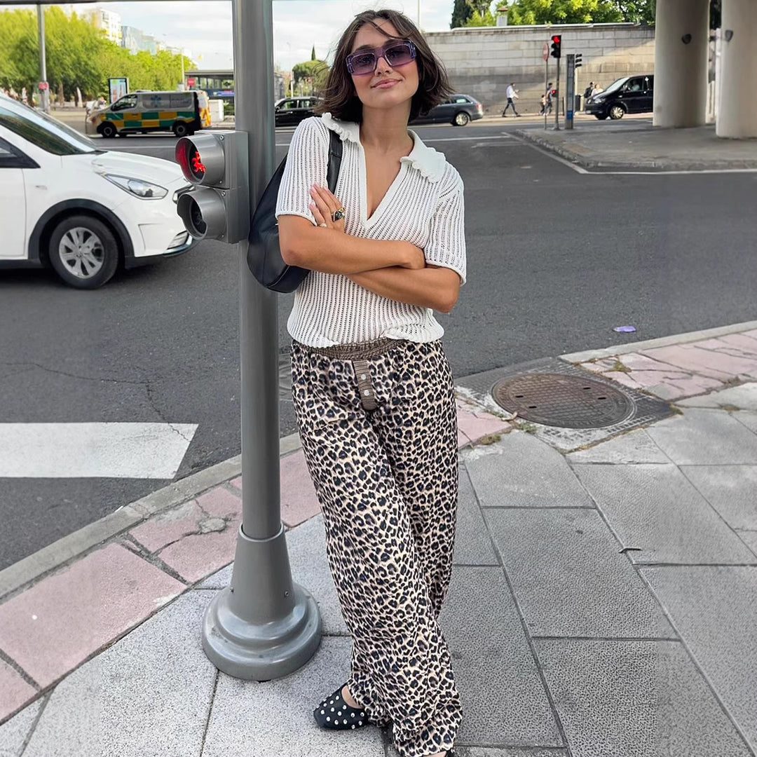 Damen Modische Leoparden-Hose mit elastischem Bund Drune