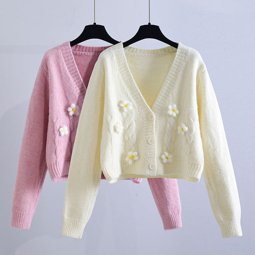 Damen verspielter Strickjacke mit Blumenmuster Drune