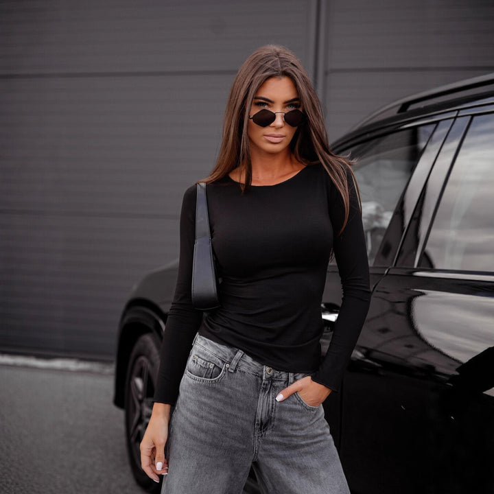 Damen Elegantes Langarmoberteil aus Rippstoff Drune