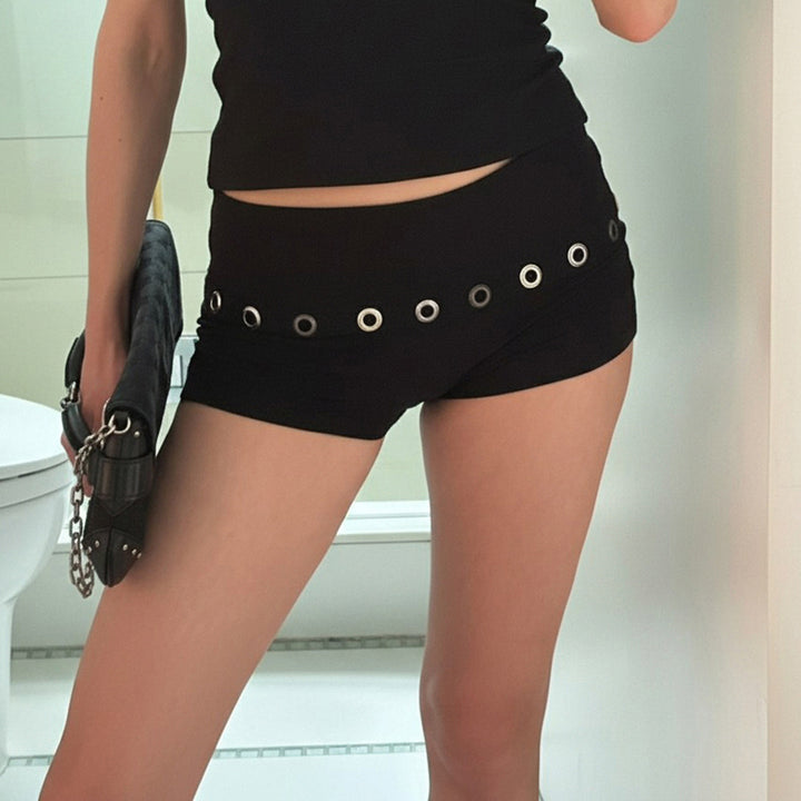 Damen Modische Shorts mit dekorativen Ösen Drune