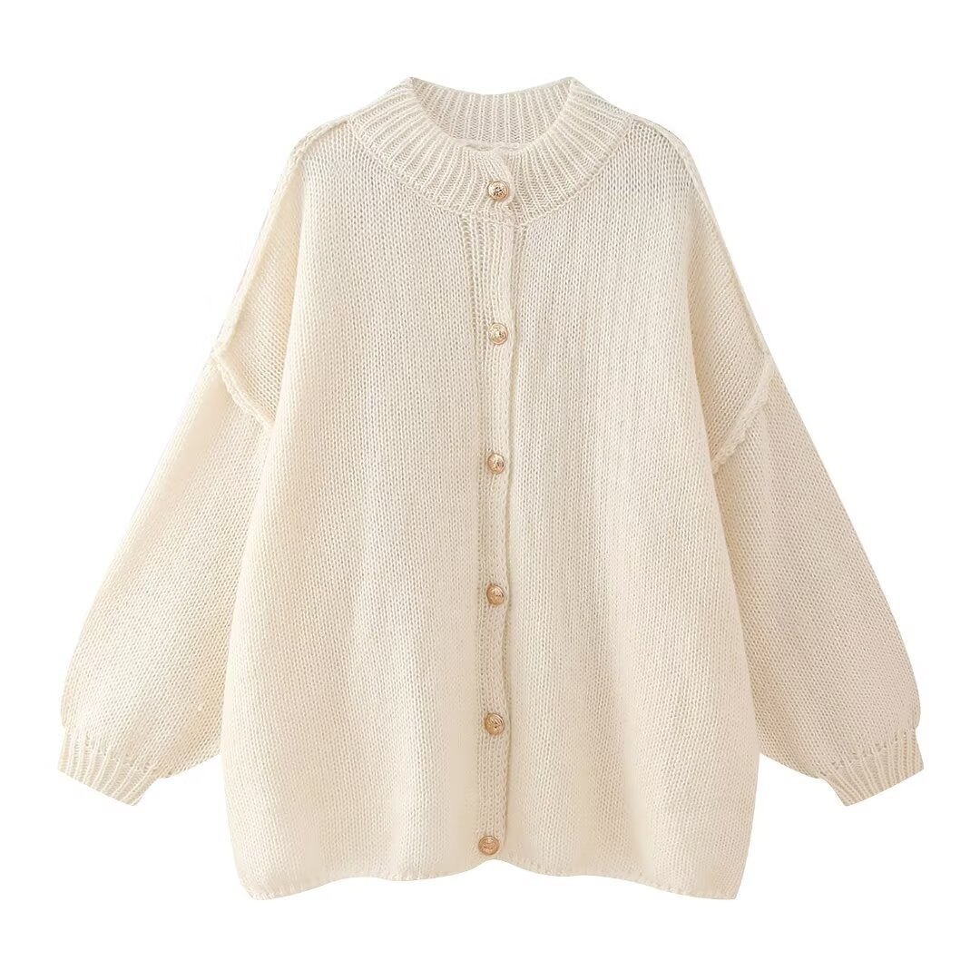 Damen oversized Strickjacke mit Knopf- und Rippdetails Drune