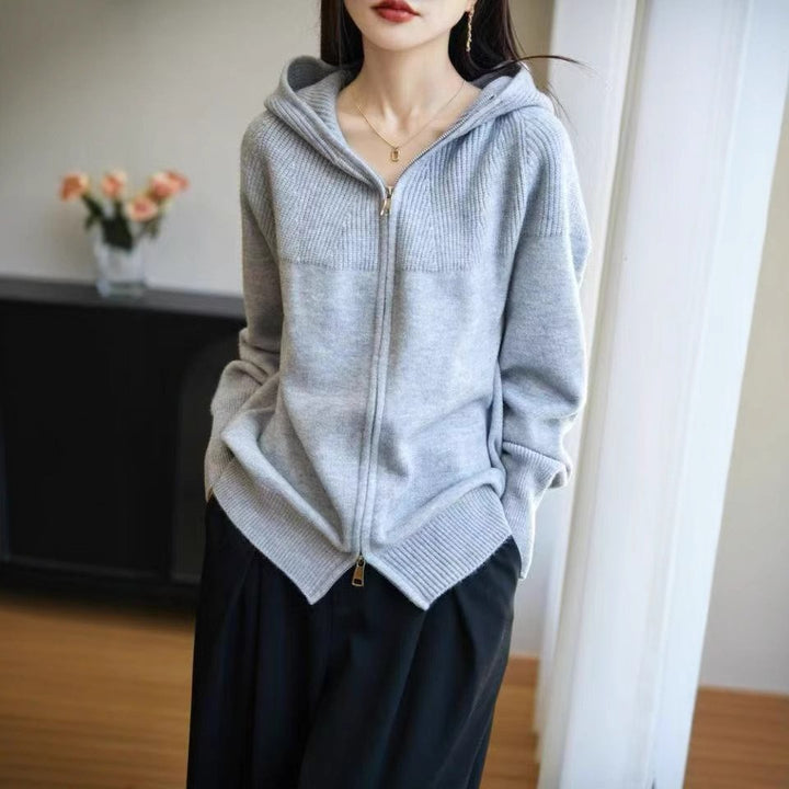 Damen Strickjacke mit Kapuze und Reißverschluss Drune